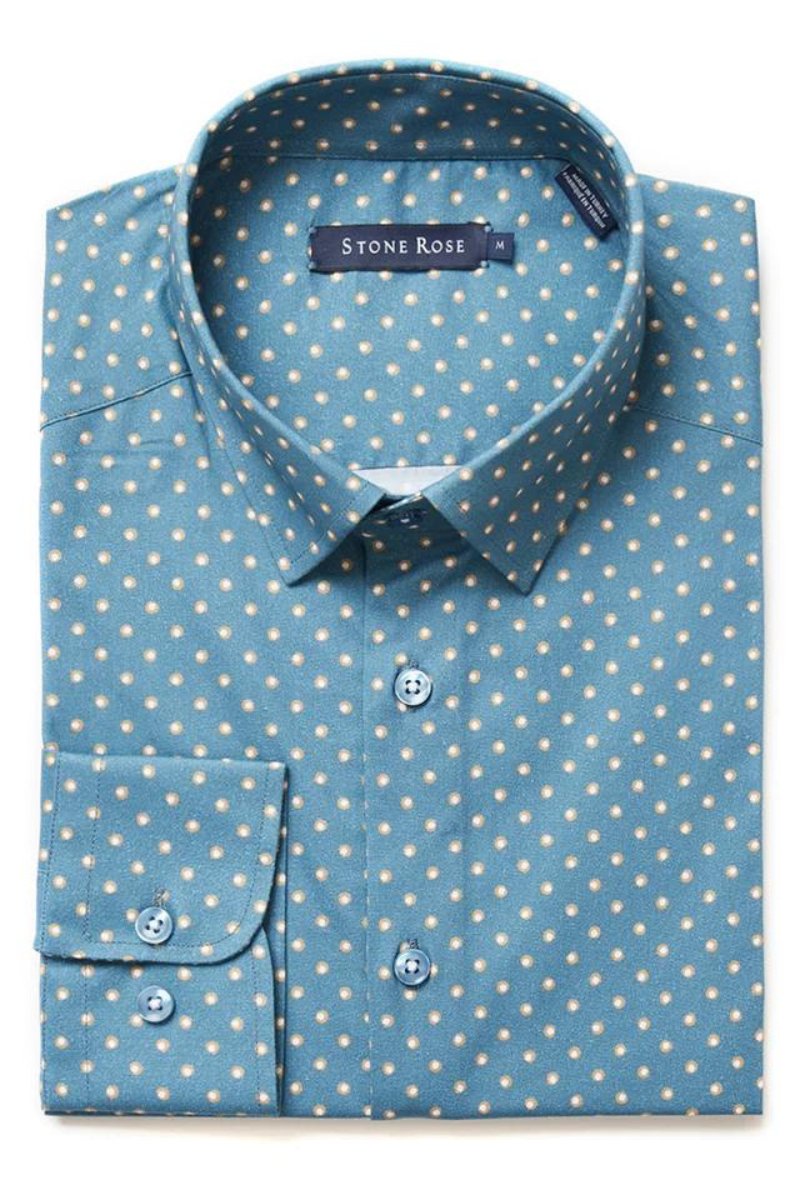 Stone Rose Slate Blue Painted Dot Print Shirt - Archery Close Men's