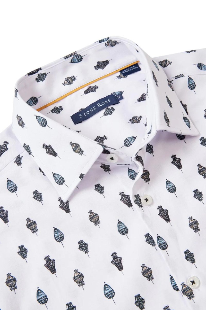 Stone Rose White Chandelier Print Shirt - Archery Close Men's