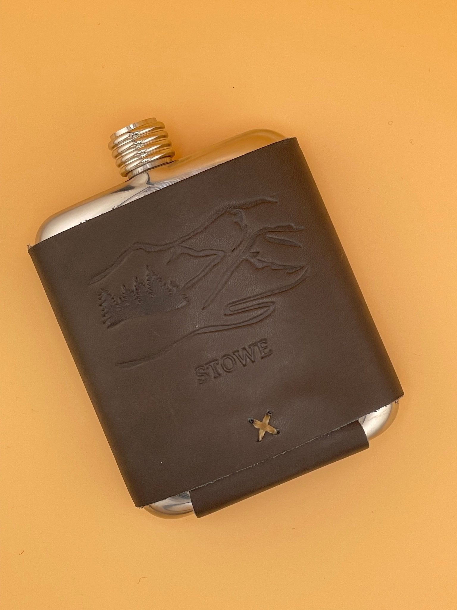 Stowe Leather Wrapped Stainless Flask - Whiskey Leatherworks - Archery Close