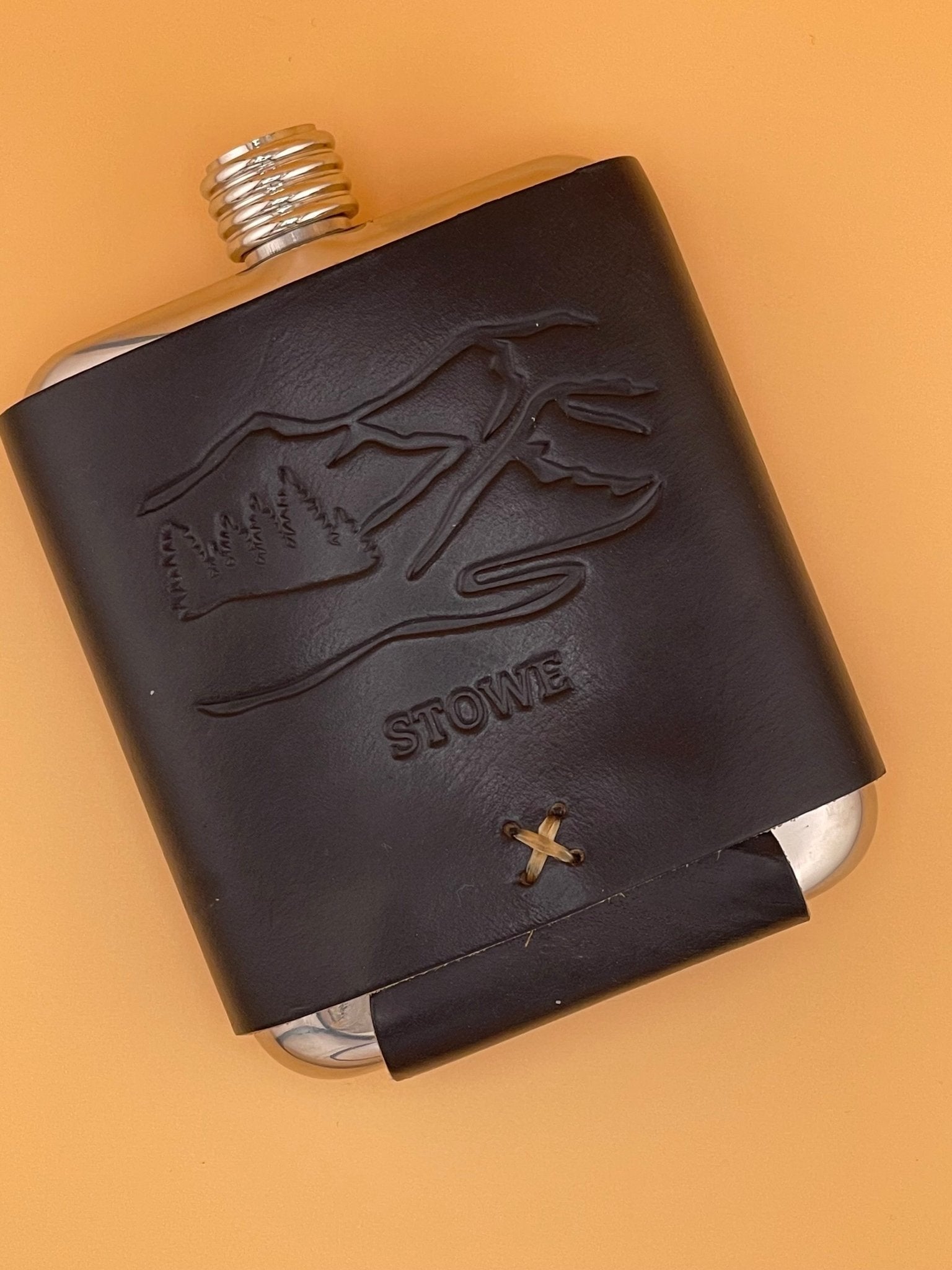 Stowe Leather Wrapped Stainless Flask - Whiskey Leatherworks - Archery Close