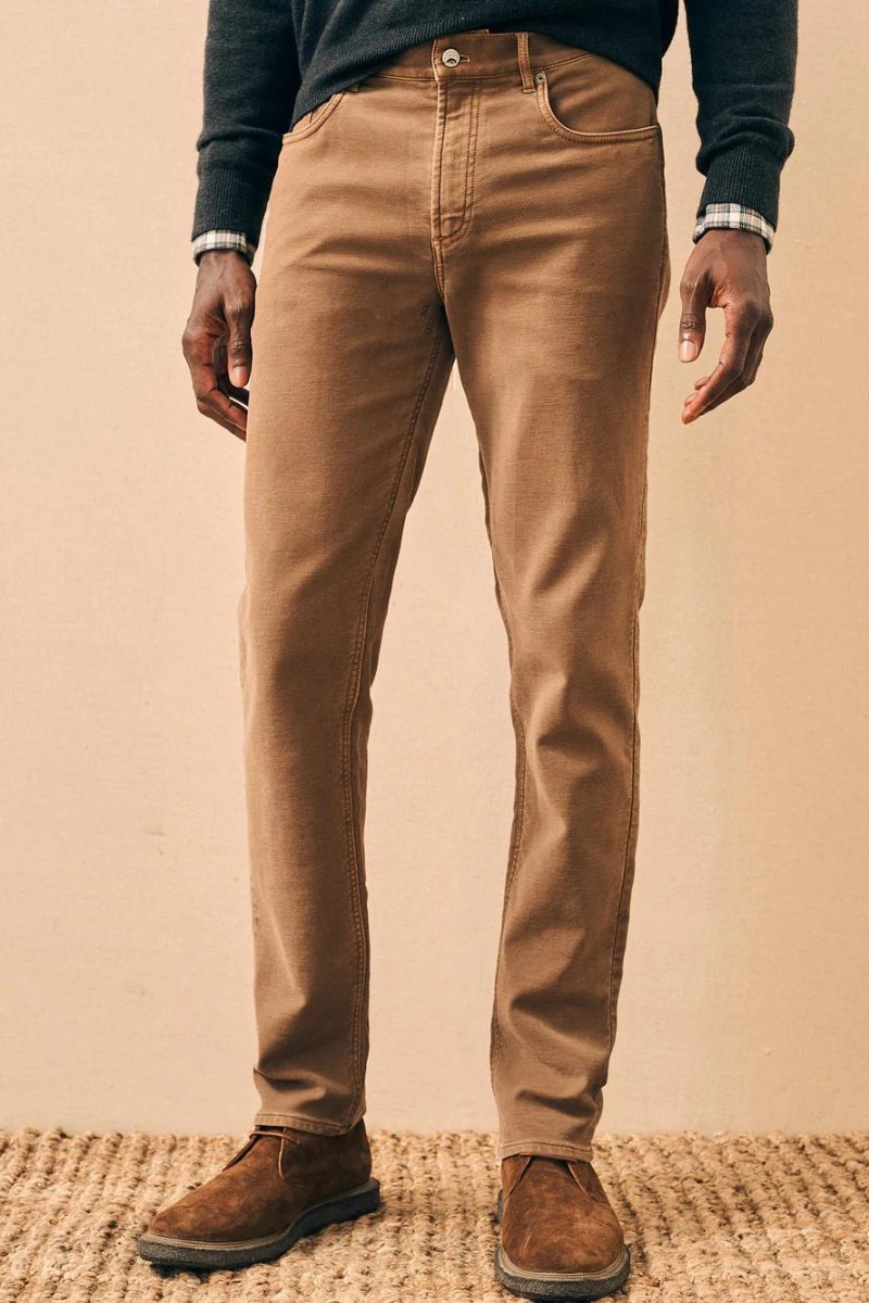 Stretch Terry 5 Pocket - Bark Brown - Faherty Brand - Archery Close