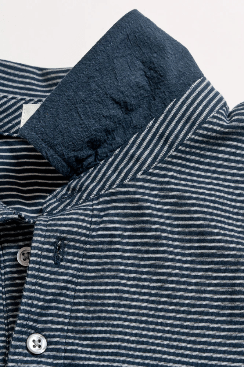 Stripe Pensacola Polo in Carbon Blue/Silver - Billy Reid - Archery Close