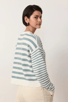 Suki Crewneck Sweater in Topaz Stripe - Marine Layer - Archery Close