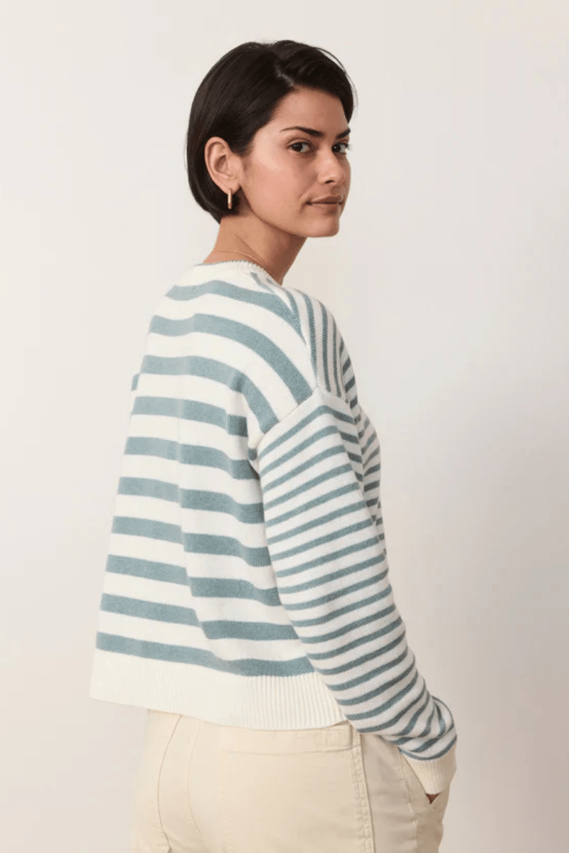 Suki Crewneck Sweater in Topaz Stripe - Marine Layer - Archery Close