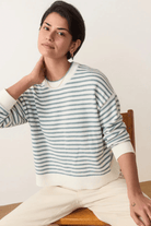 Suki Crewneck Sweater in Topaz Stripe - Marine Layer - Archery Close